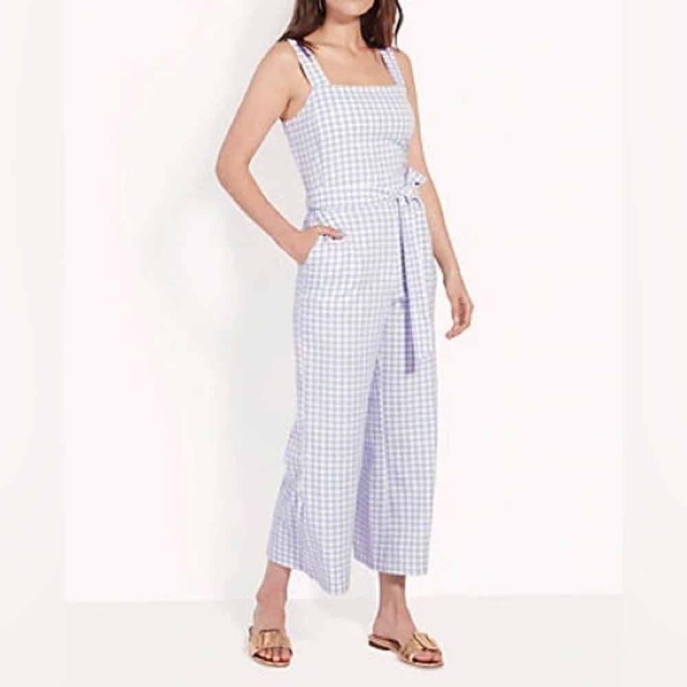 Japna Jumpsuit Baby Blue Picnic Plaid with Smocking Size S​​​​​​​​​​​​​​